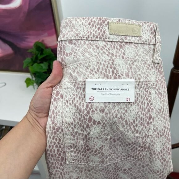 New AG‎  Adriano Goldschmied Farrah Silk Python Ivory Dust Jeans Size 31 - Picture 10 of 14